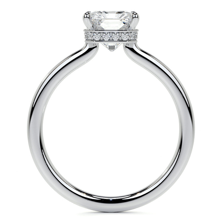 Emerald/Radiant 4-Prong Hidden Halo Moissanite Engagement Ring