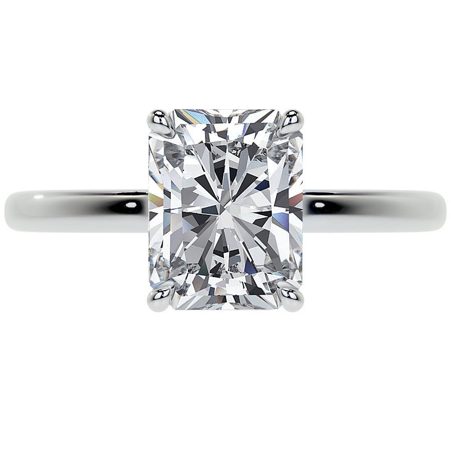 Emerald/Radiant 4-Prong Hidden Halo Moissanite Engagement Ring
