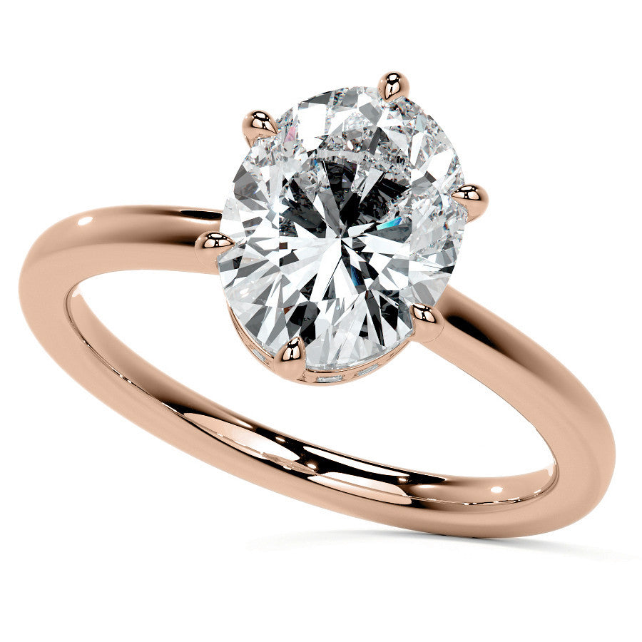 Oval 6-Prong Hidden Halo Moissanite Engagement Ring