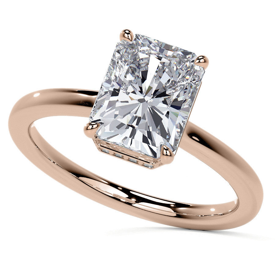 Emerald/Radiant 4-Prong Hidden Halo Moissanite Engagement Ring
