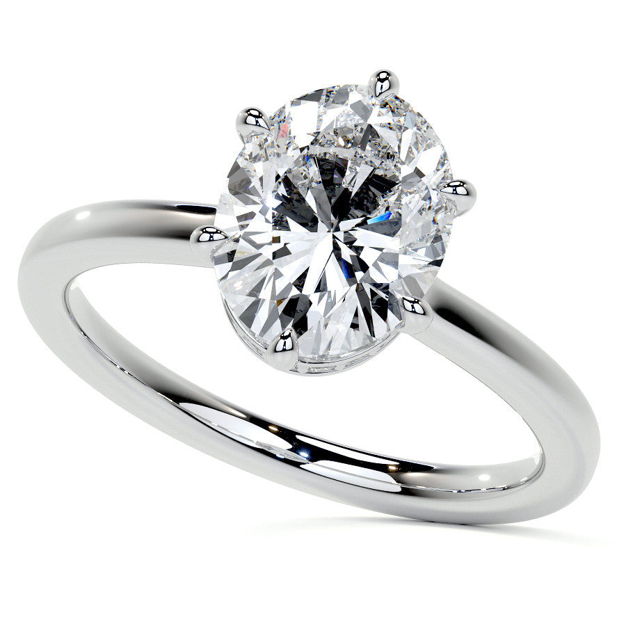 Oval 6-Prong Hidden Halo Moissanite Engagement Ring