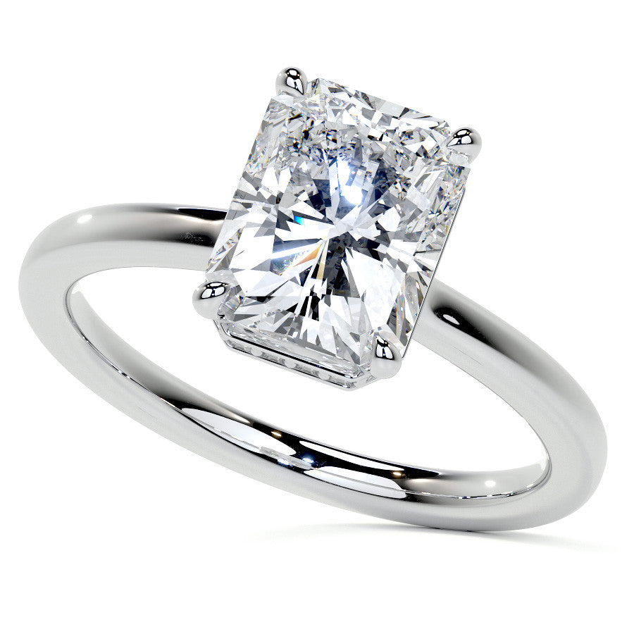 Emerald/Radiant 4-Prong Hidden Halo Moissanite Engagement Ring