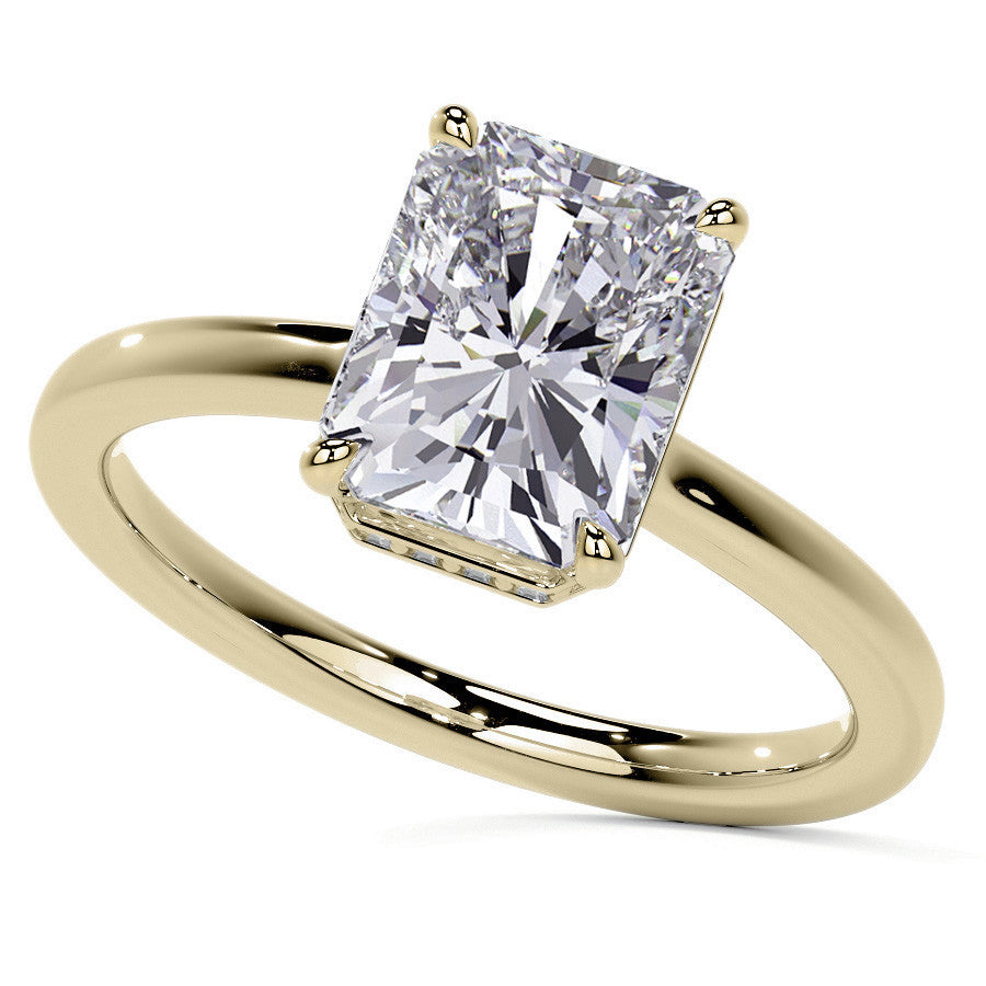 Emerald/Radiant 4-Prong Hidden Halo Moissanite Engagement Ring