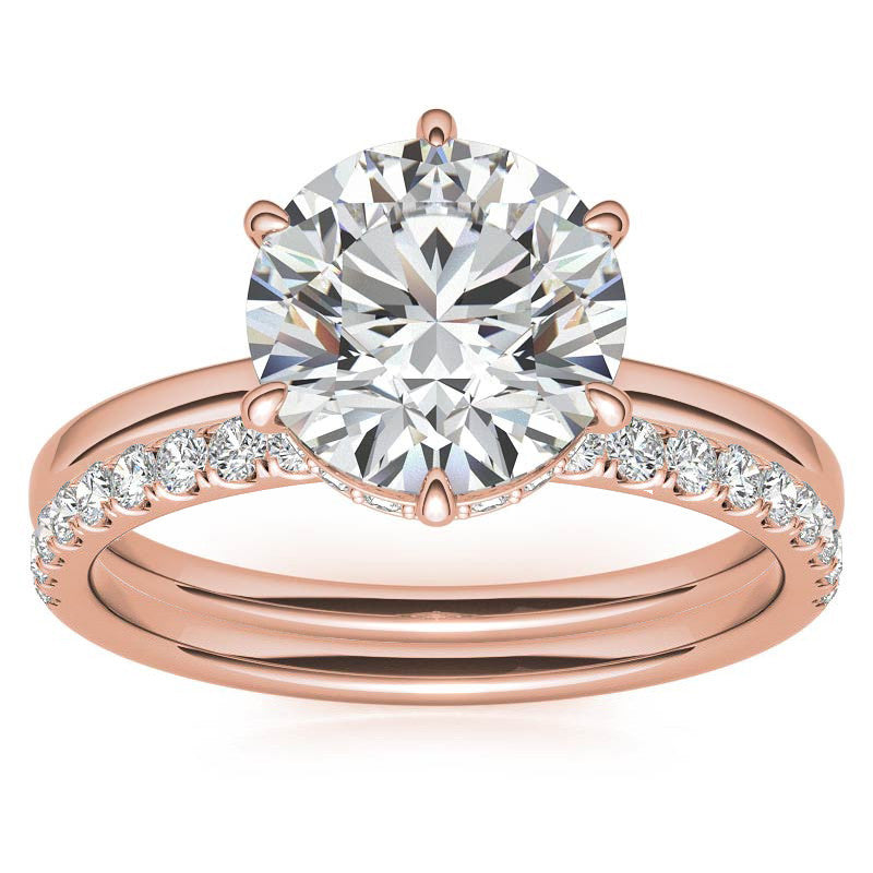 Round 6-Prong Hidden Halo H&A Moissanite Engagement Ring