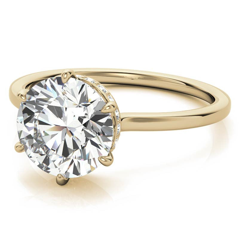 Round 6-Prong Hidden Halo H&A Moissanite Engagement Ring