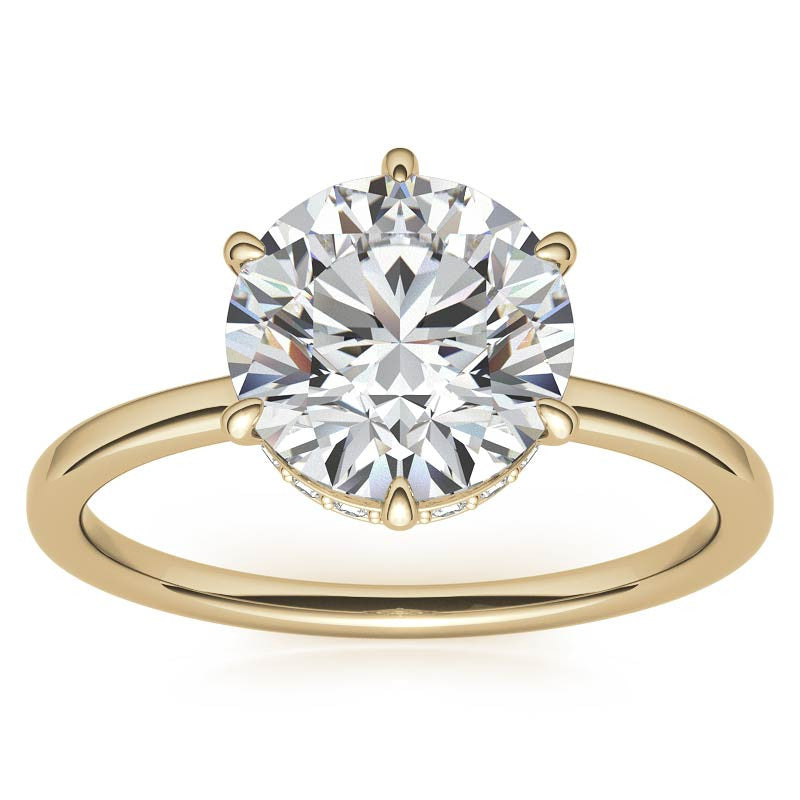 Round 6-Prong Hidden Halo H&A Moissanite Engagement Ring