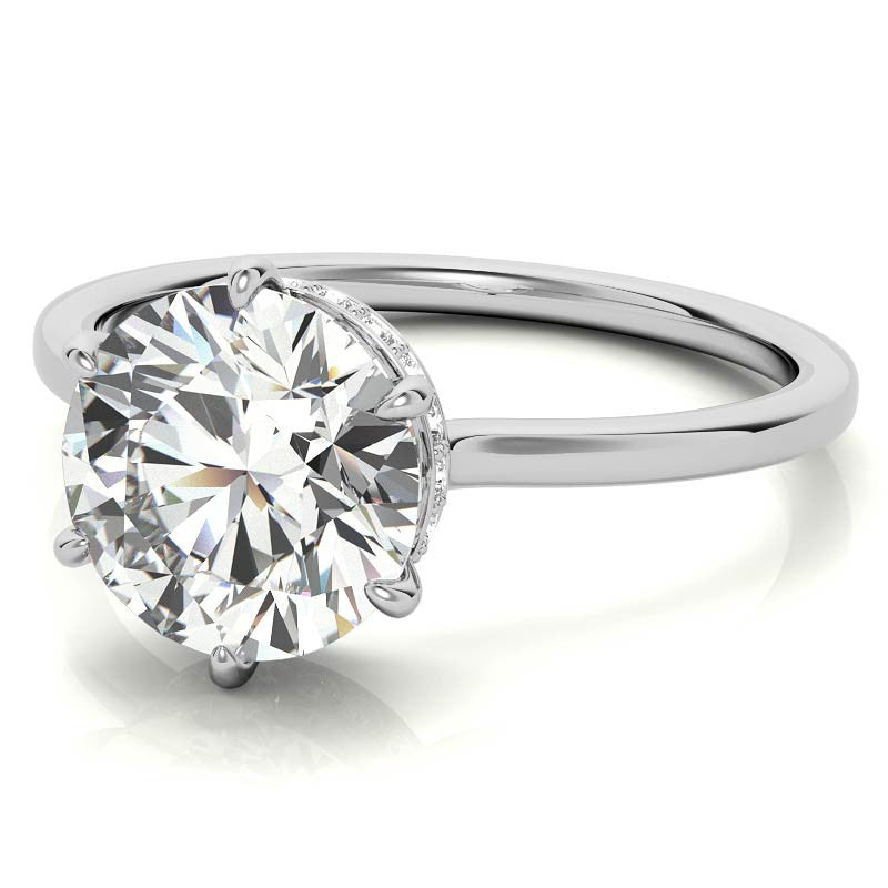 Round 6-Prong Hidden Halo H&A Moissanite Engagement Ring