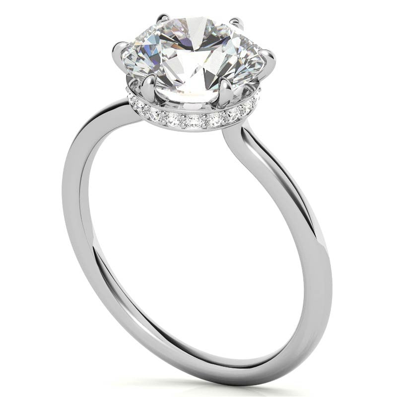 Round 6-Prong Hidden Halo H&A Moissanite Engagement Ring