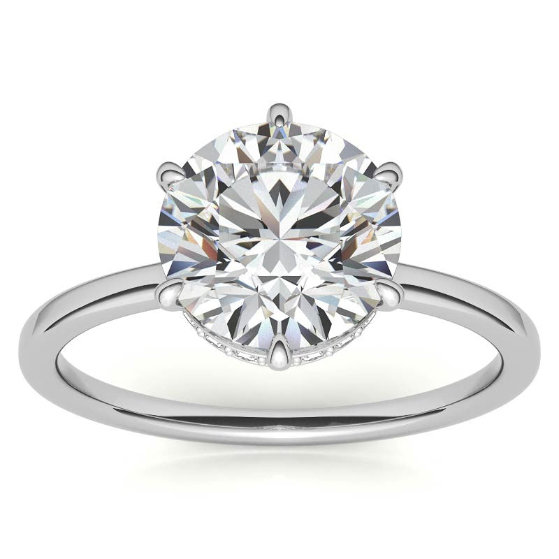 Round 6-Prong Hidden Halo H&A Moissanite Engagement Ring