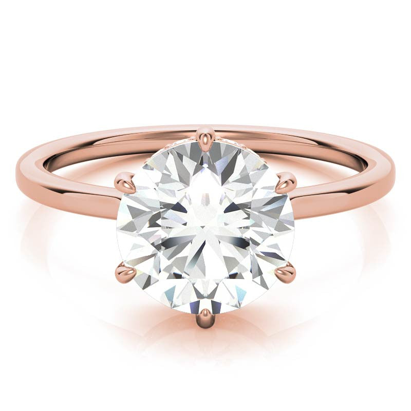 Round 6-Prong Hidden Halo H&A Moissanite Engagement Ring