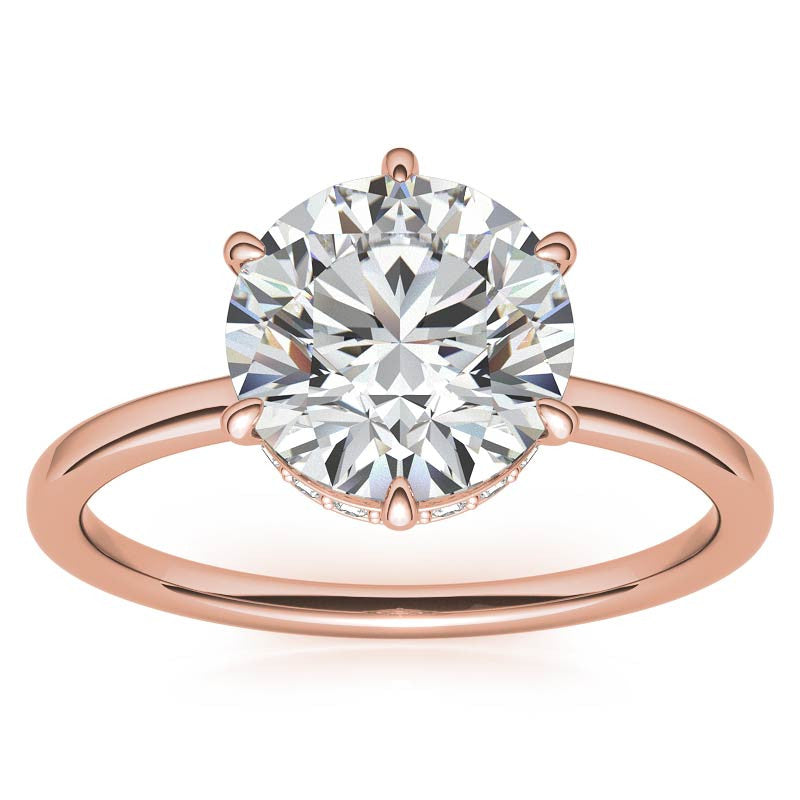Round 6-Prong Hidden Halo H&A Moissanite Engagement Ring