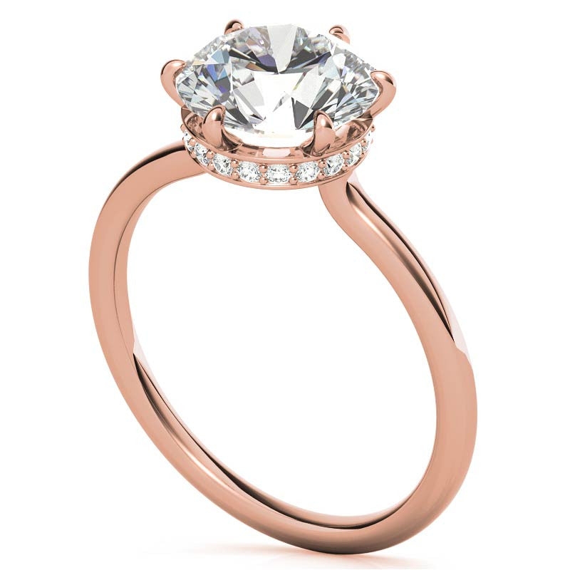 Round 6-Prong Hidden Halo H&A Moissanite Engagement Ring