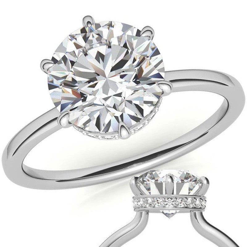 Round 6-Prong Hidden Halo H&A Moissanite Engagement Ring