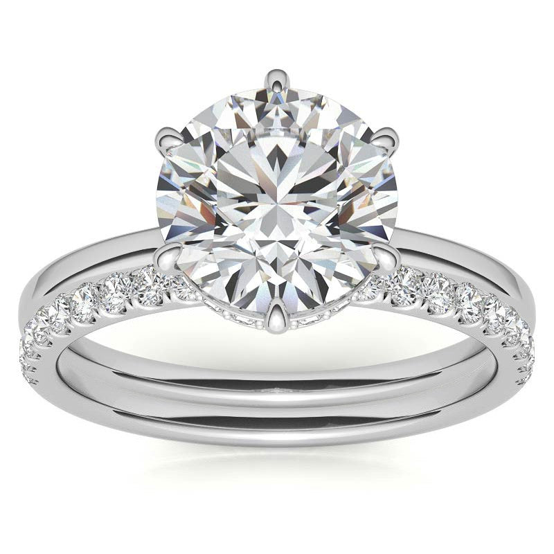 Round 6-Prong Hidden Halo H&A Moissanite Engagement Ring