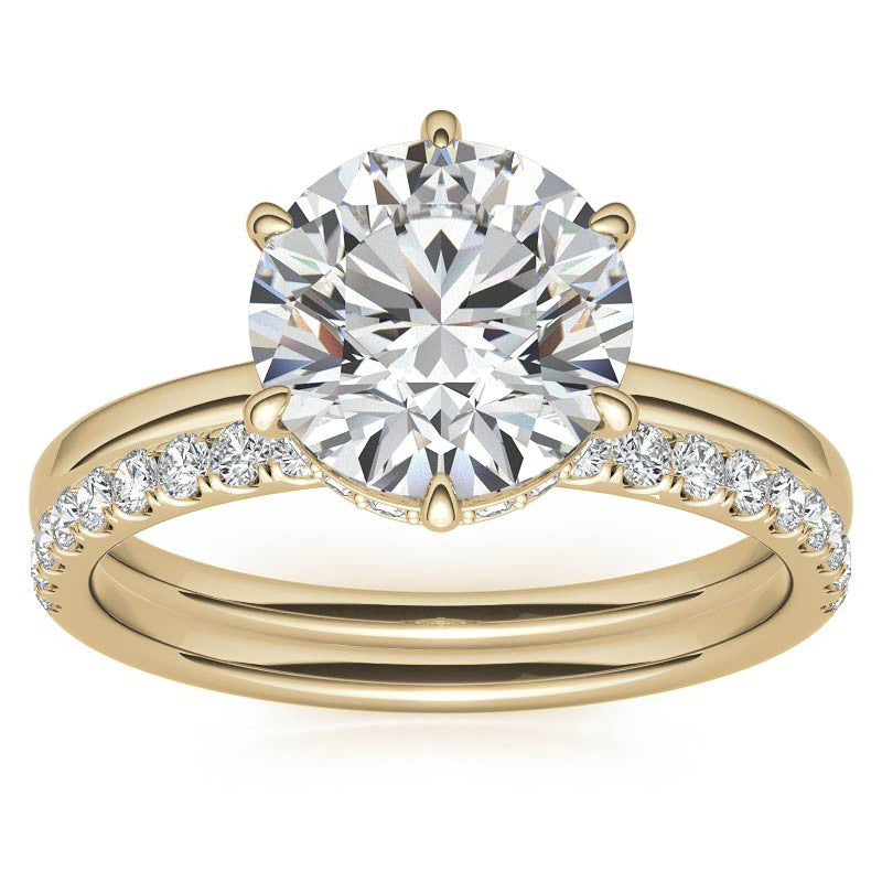 Round 6-Prong Hidden Halo H&A Moissanite Engagement Ring