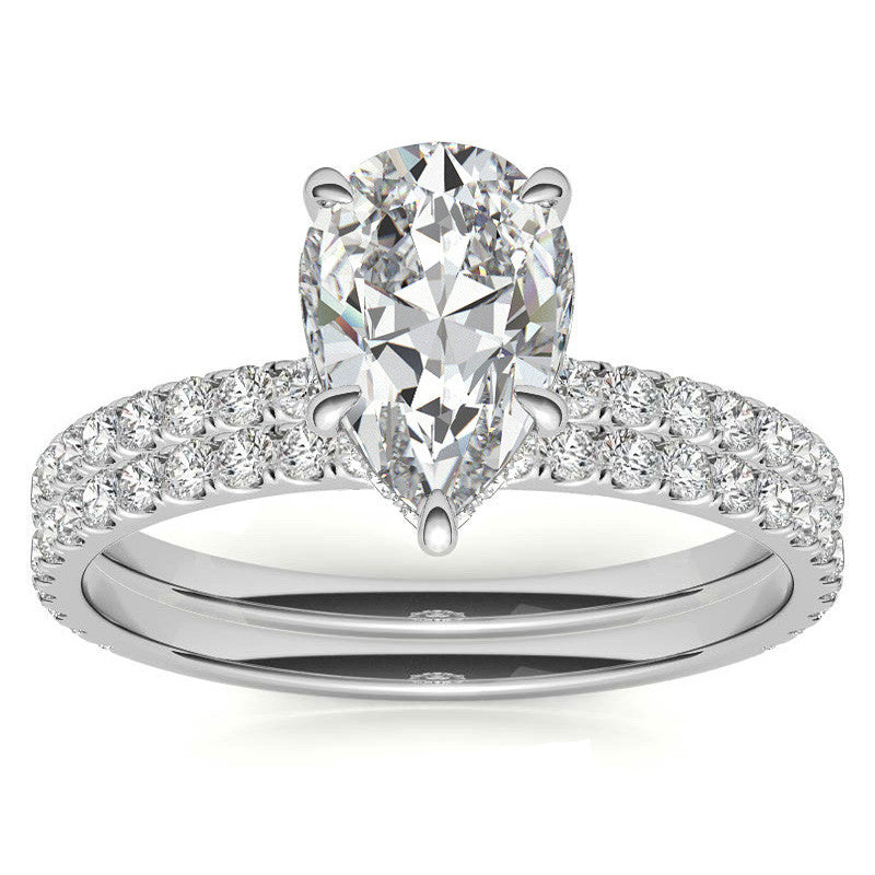Diamond Collar Pear Moissanite Engagement Ring