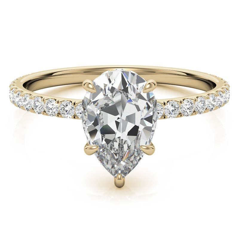 Diamond Collar Pear Moissanite Engagement Ring