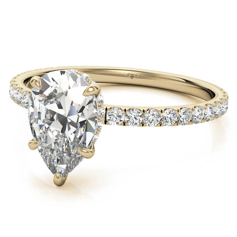 Diamond Collar Pear Moissanite Engagement Ring