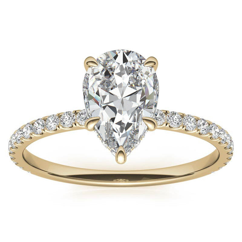 Diamond Collar Pear Moissanite Engagement Ring