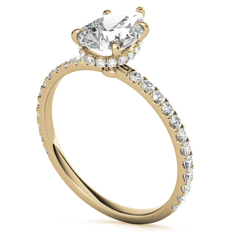 Diamond Collar Pear Moissanite Engagement Ring