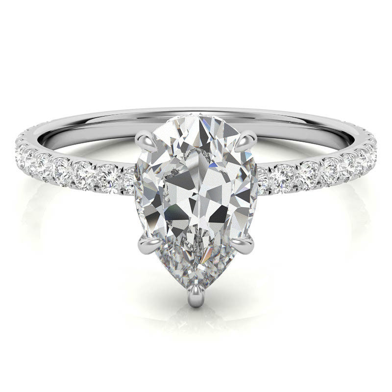 Diamond Collar Pear Moissanite Engagement Ring