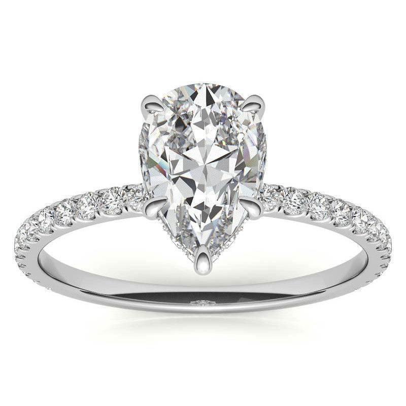 Diamond Collar Pear Moissanite Engagement Ring