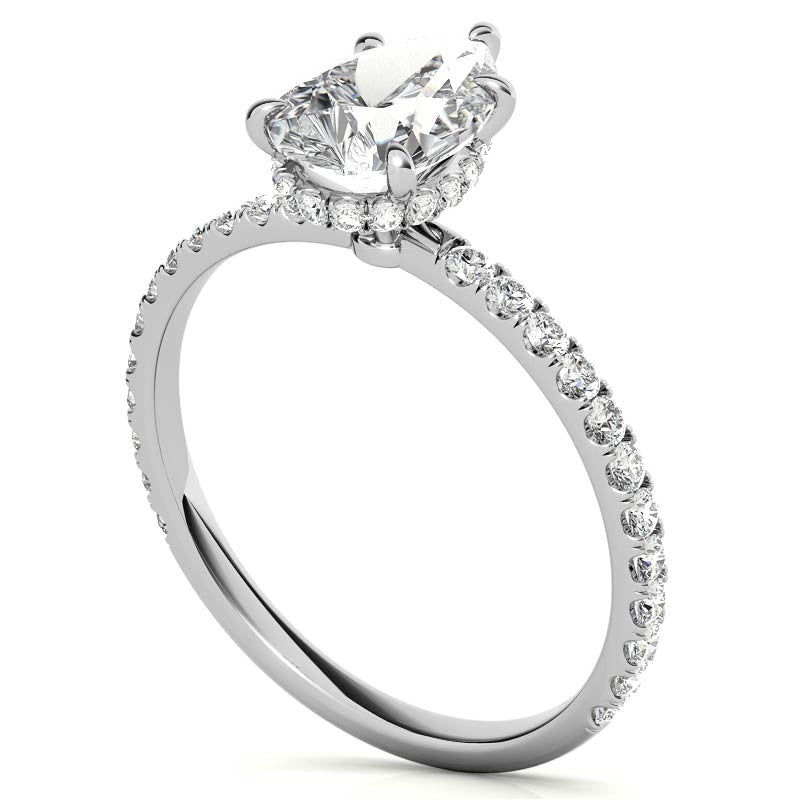 Diamond Collar Pear Moissanite Engagement Ring