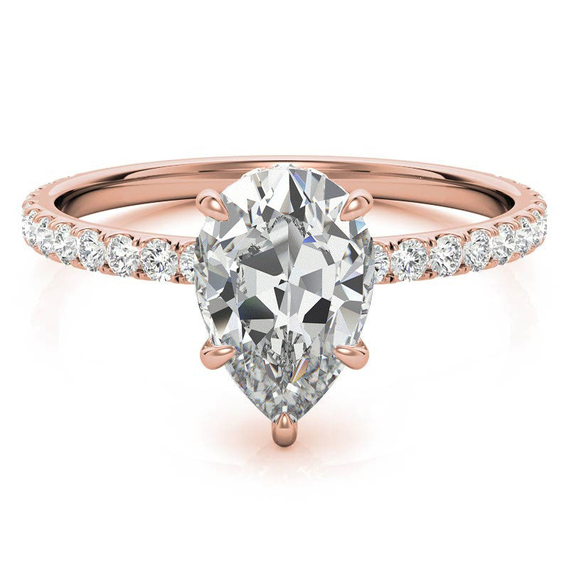 Diamond Collar Pear Moissanite Engagement Ring