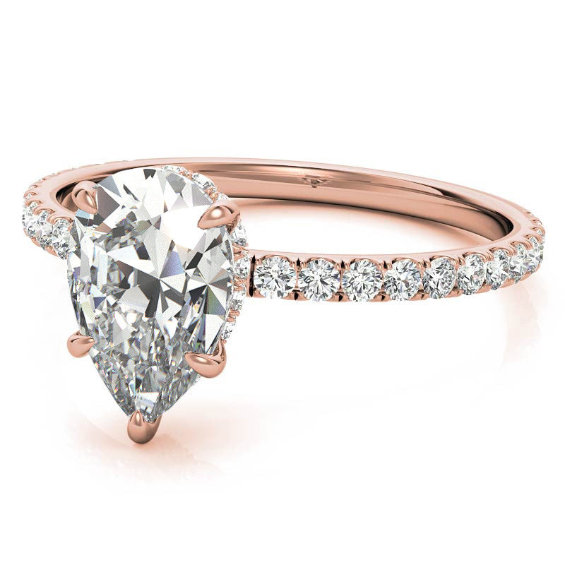 Diamond Collar Pear Moissanite Engagement Ring