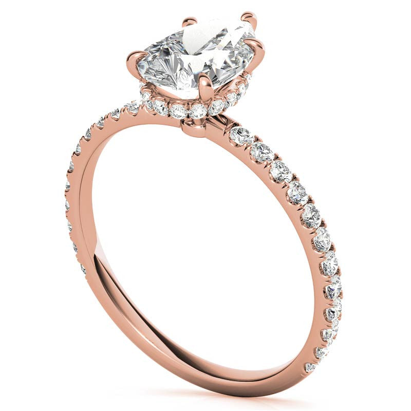 Diamond Collar Pear Moissanite Engagement Ring