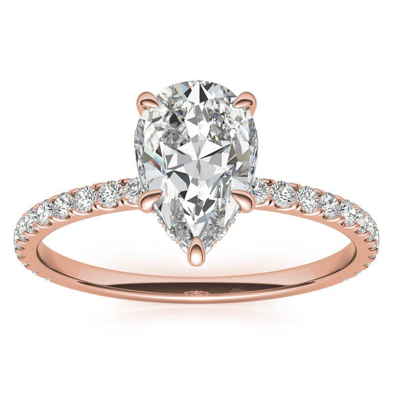 Diamond Collar Pear Moissanite Engagement Ring