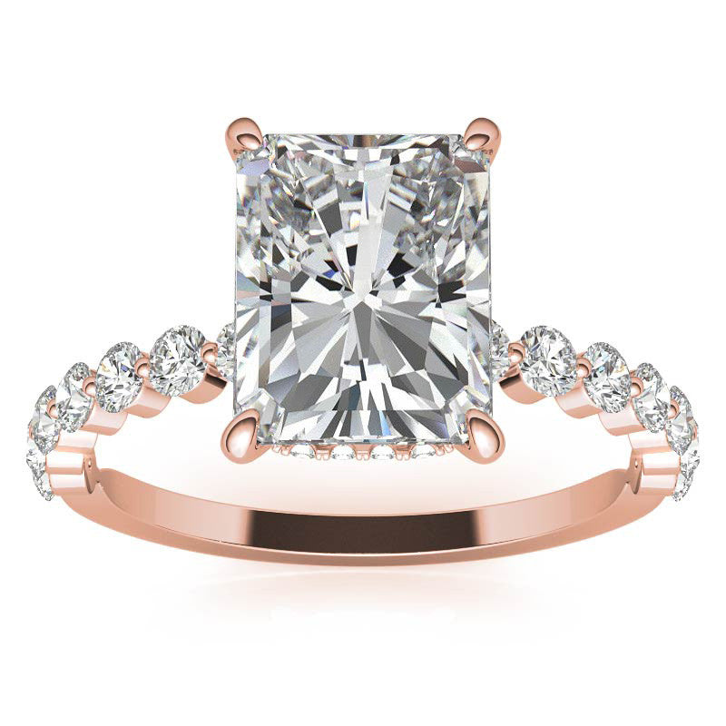 Emerald / Radiant Moissanite and Diamond Collar Engagement Ring