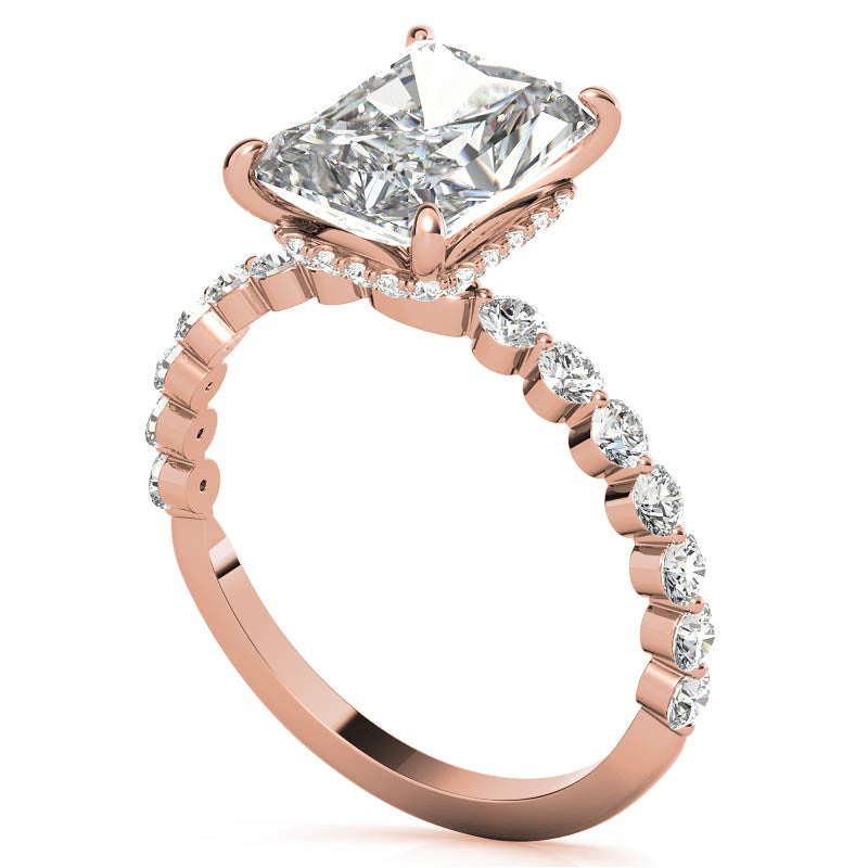 Emerald / Radiant Moissanite and Diamond Collar Engagement Ring