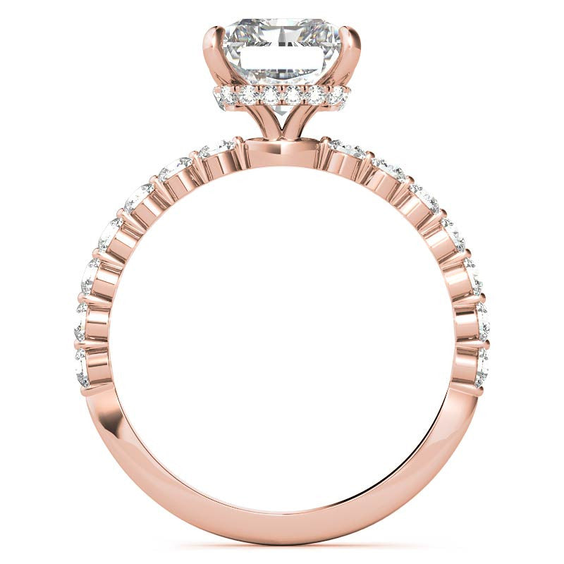 Emerald / Radiant Moissanite and Diamond Collar Engagement Ring