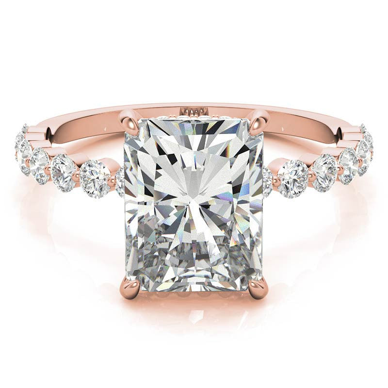 Emerald / Radiant Moissanite and Diamond Collar Engagement Ring