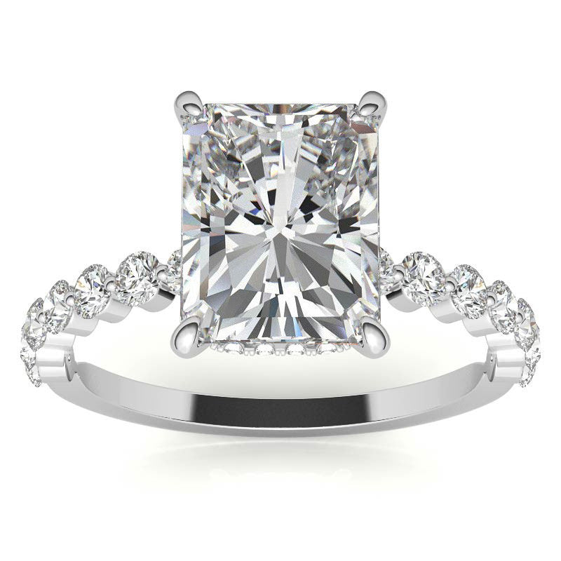 Emerald / Radiant Moissanite and Diamond Collar Engagement Ring