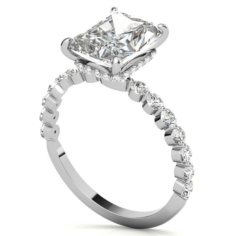 Emerald / Radiant Moissanite and Diamond Collar Engagement Ring