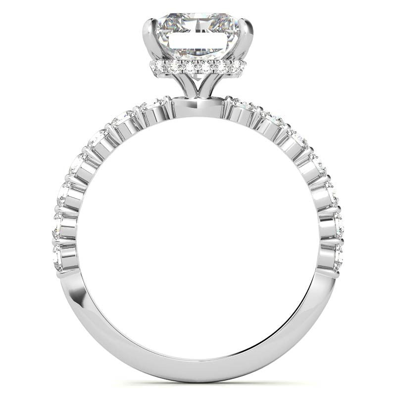 Emerald / Radiant Moissanite and Diamond Collar Engagement Ring