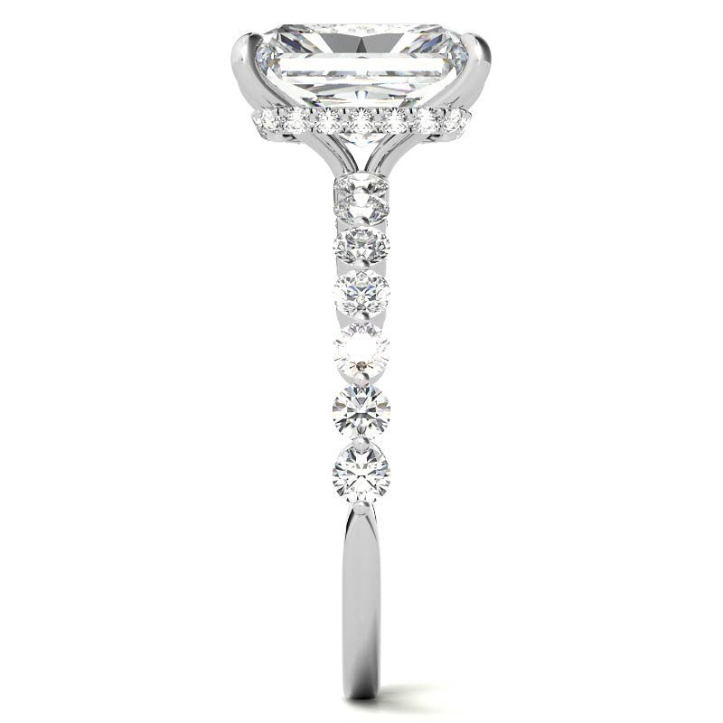 Emerald / Radiant Moissanite and Diamond Collar Engagement Ring