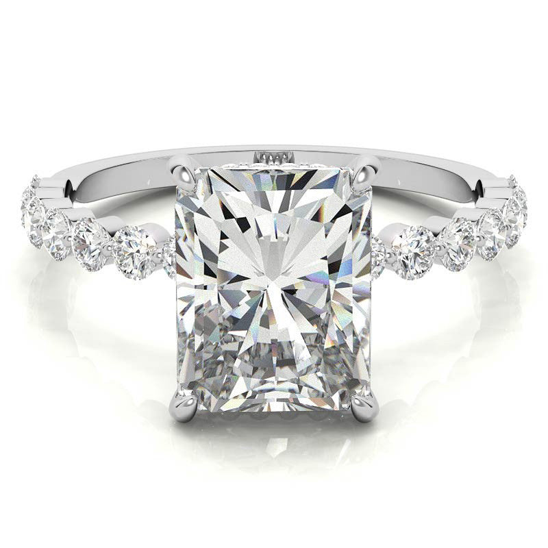 Emerald / Radiant Moissanite and Diamond Collar Engagement Ring