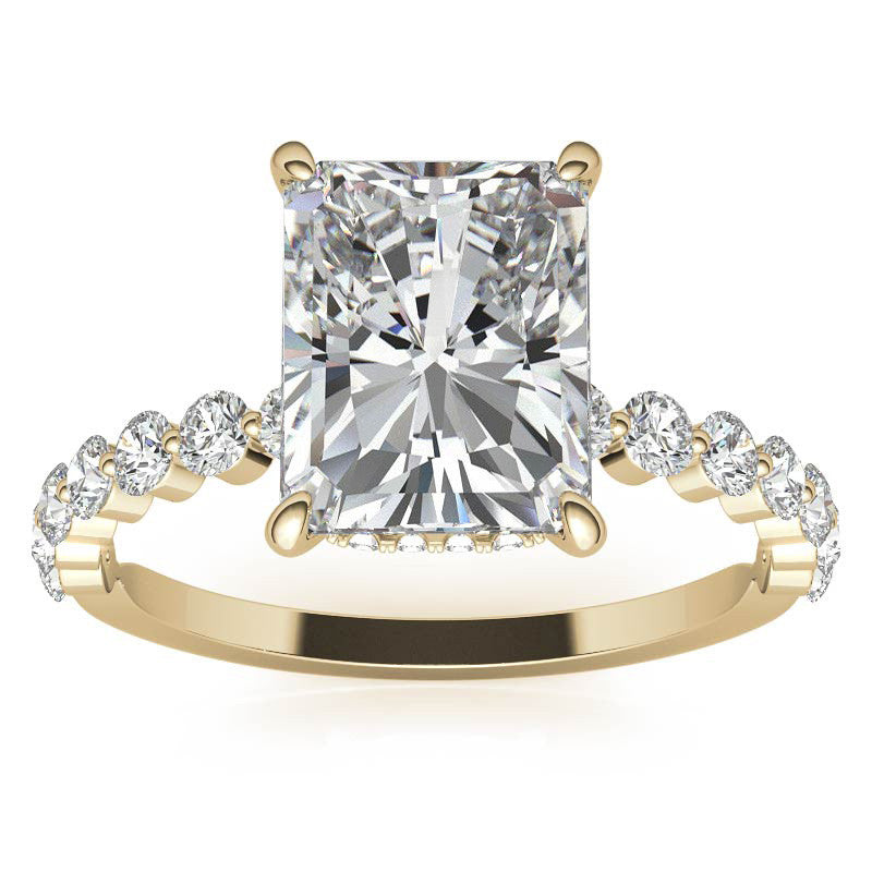 Emerald / Radiant Moissanite and Diamond Collar Engagement Ring