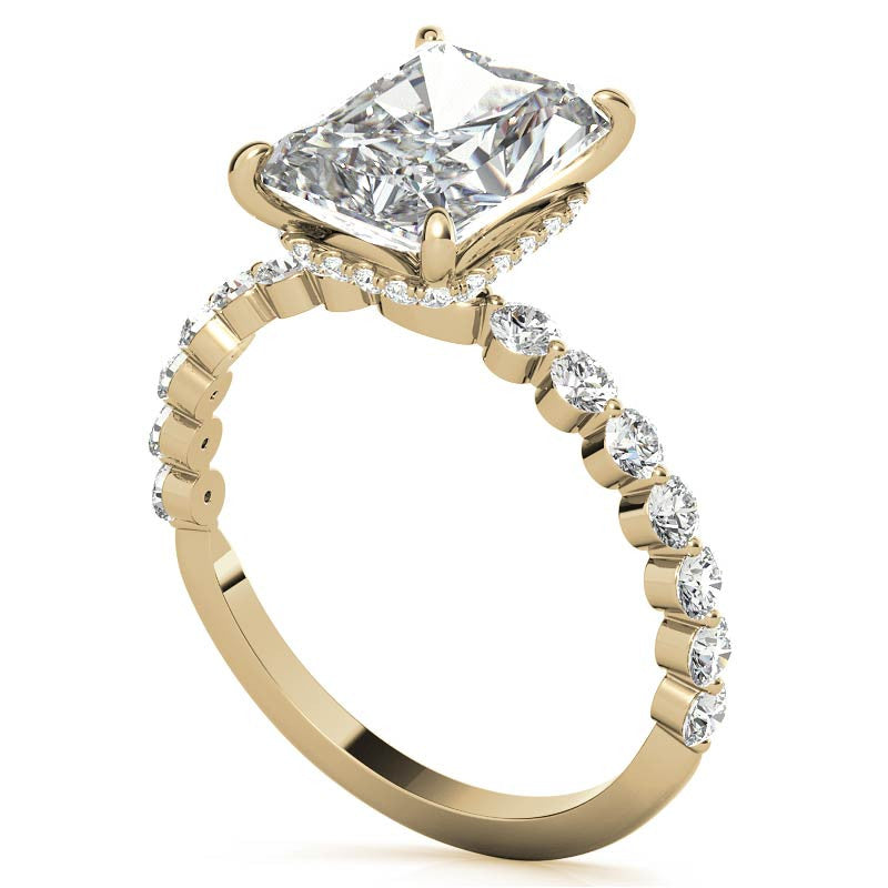 Emerald / Radiant Moissanite and Diamond Collar Engagement Ring