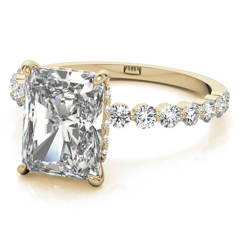 Emerald / Radiant Moissanite and Diamond Collar Engagement Ring