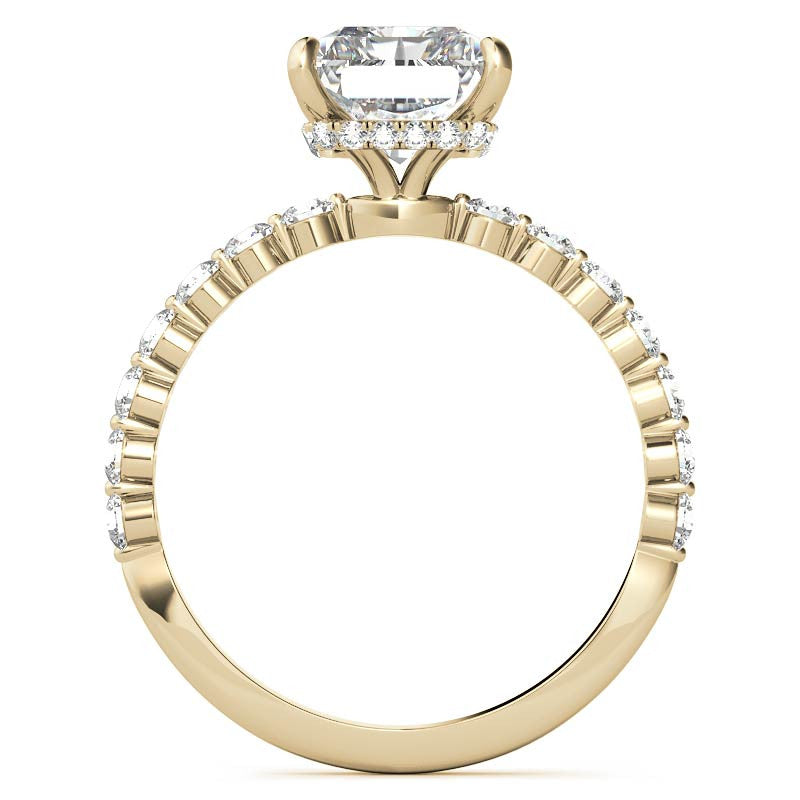 Emerald / Radiant Moissanite and Diamond Collar Engagement Ring
