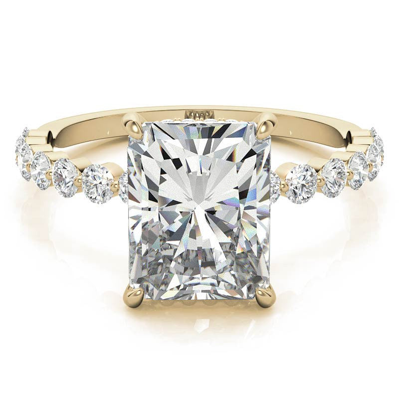 Emerald / Radiant Moissanite and Diamond Collar Engagement Ring