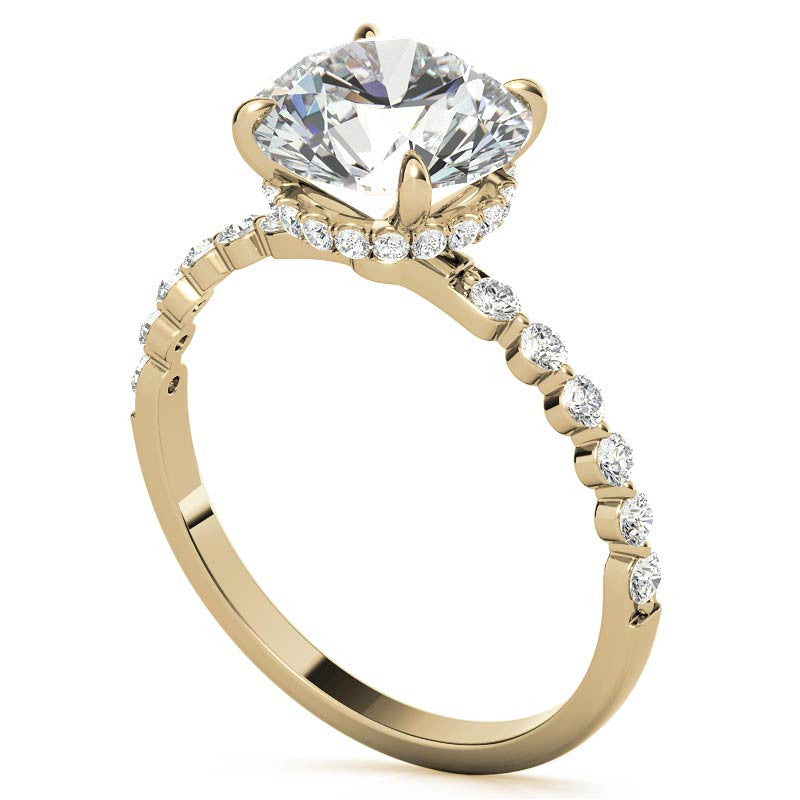 Round Brilliant Moissanite & Diamond Collar Engagement Ring