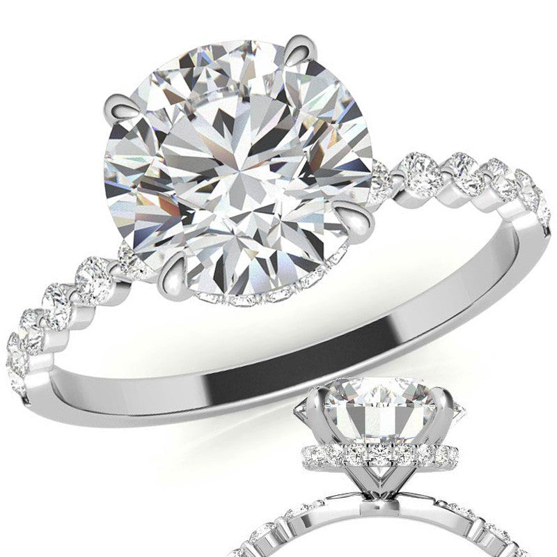 Round Brilliant Moissanite & Diamond Collar Engagement Ring