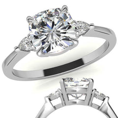 Cushion Moissanite and Diamond Pear 3-Stone Engagement Ring