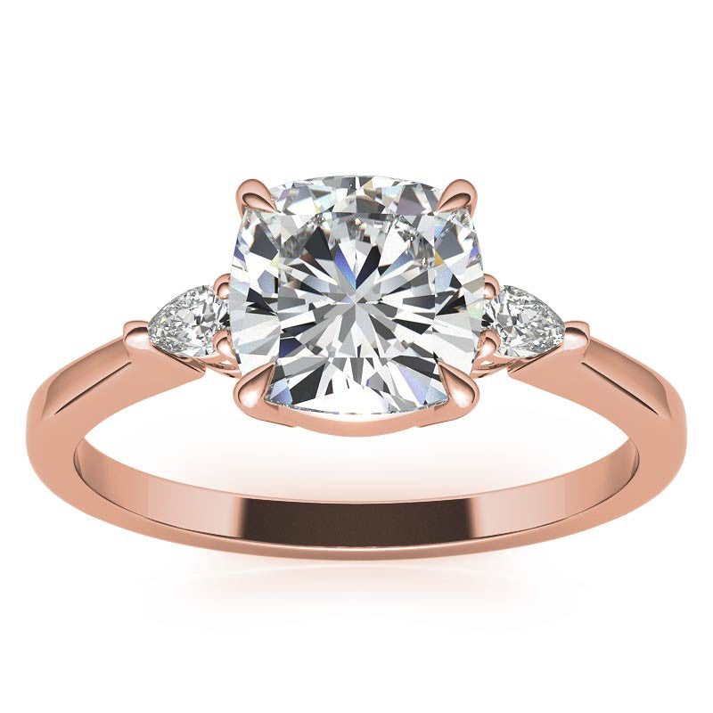 Cushion Moissanite and Diamond Pear 3-Stone Engagement Ring