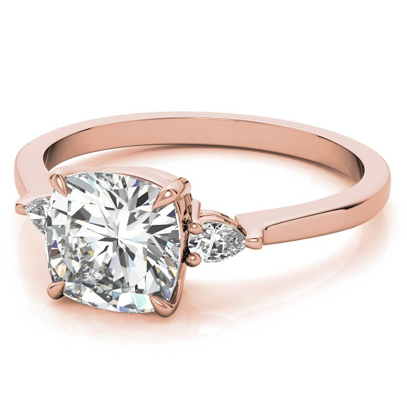 Cushion Moissanite and Diamond Pear 3-Stone Engagement Ring